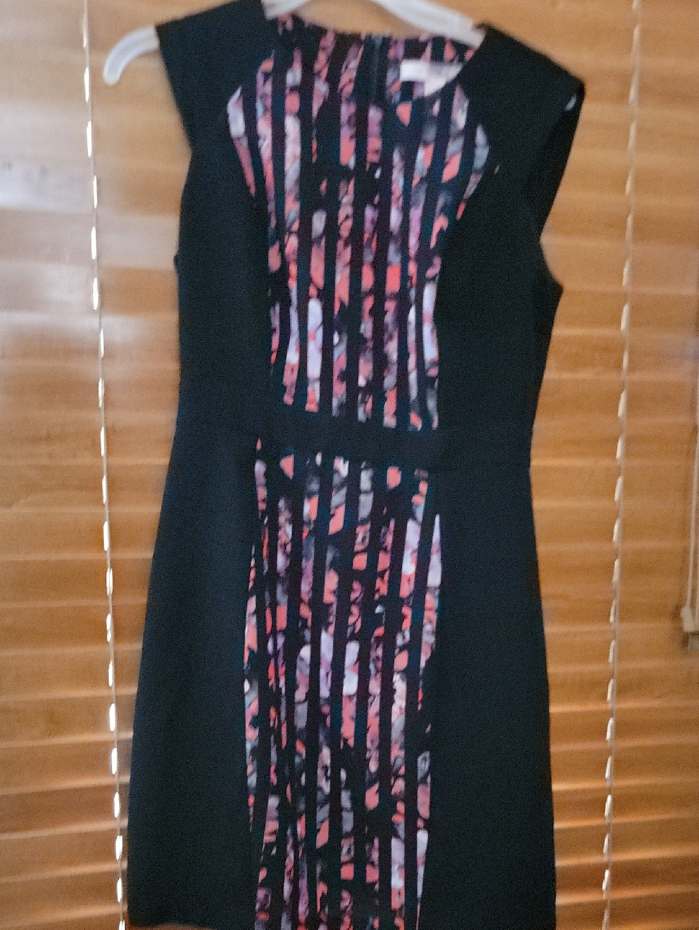 Black Sleeveless Dress with Pink Floral Stripe Panel